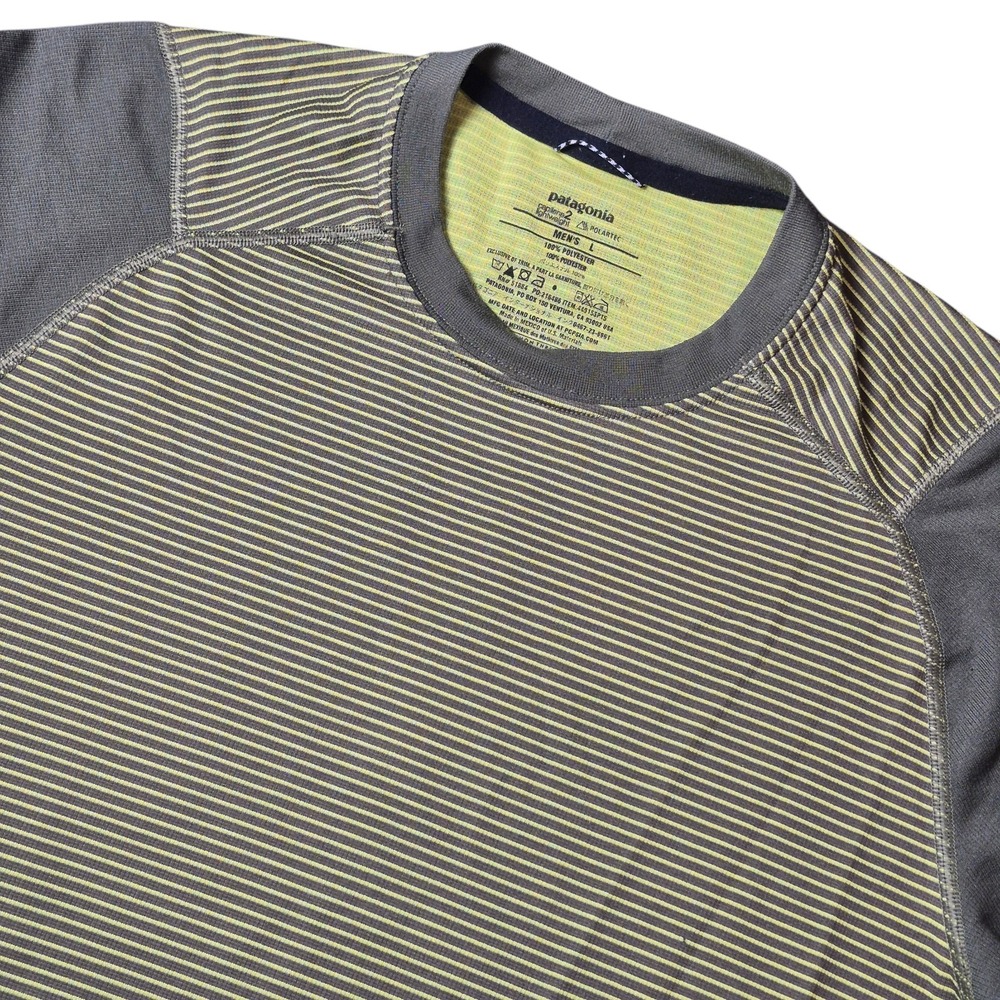 Patagonia Mens Large Capilene Lightweight Tee Polartec Stripe Green Performance